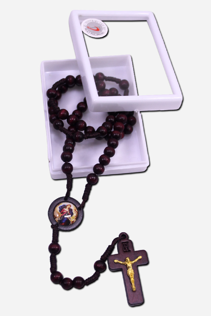 WOODEN ROSARY WITH MOTHER MARY UNTIER OF KNOTS