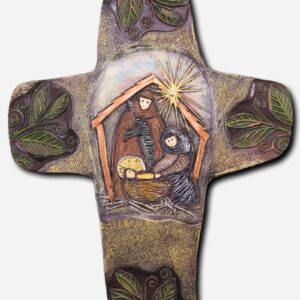 Wall Mounted Crucifix Nativity with Leaves - 21 x 1 x