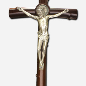 Crucifix with Saint Benedict Medal 7 x 12 inches - Beech Wood - Italy