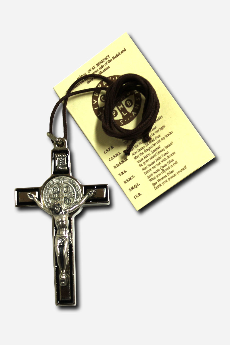 Saint Benedict Cross Pendant Necklace - Silver Finish - 8cm