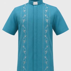 Clerical Shirt Turquoise Short Sleeve Small