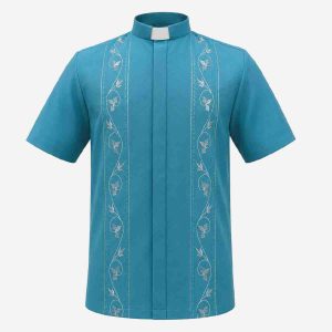 Clerical Shirt Turquoise Short Sleeve Small
