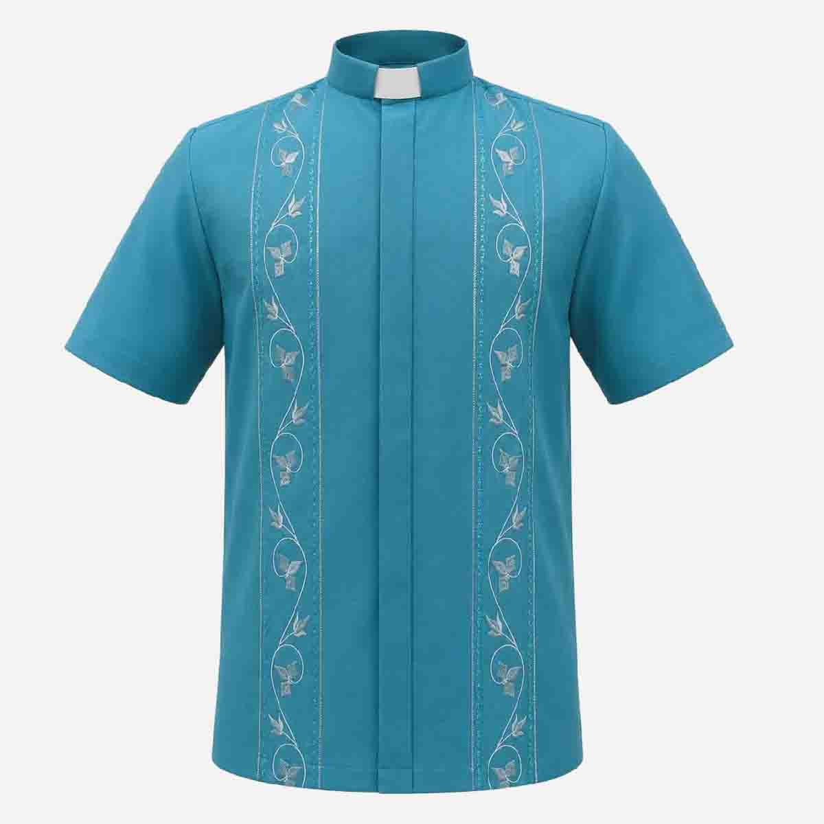 Clerical Shirt Turquoise Short Sleeve Small