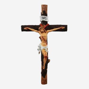 Hanging Crucifix on Bark with Rope - 16.5 inches