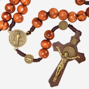 Wooden Rosary with Saint Benedict Medal