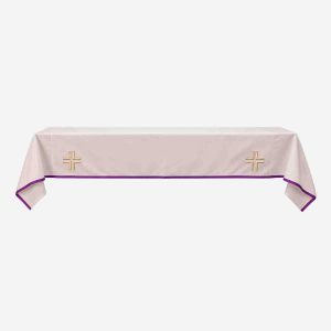 Altar Cloth White and Purple with Gold Cross - 2 1/2 Yards