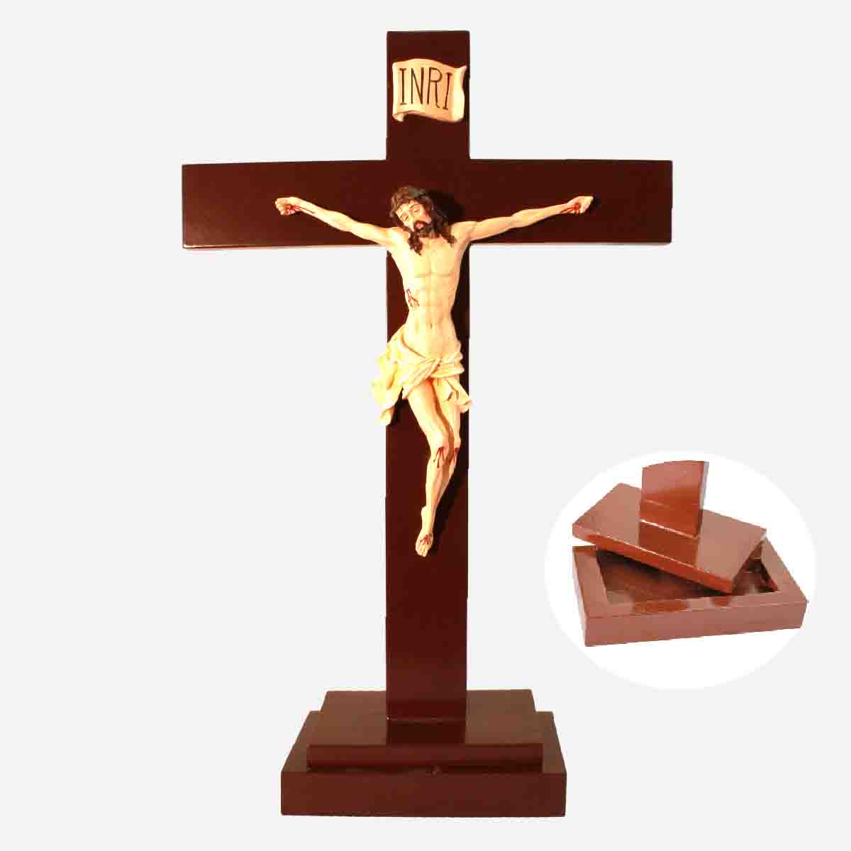 Standing Crucifix with Rosary Case inside the Base – 5 x 3 x 7.5 inches